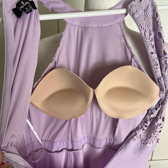 LULU Lavender Halter Lace Dress with Slit - Picture 9 of 12